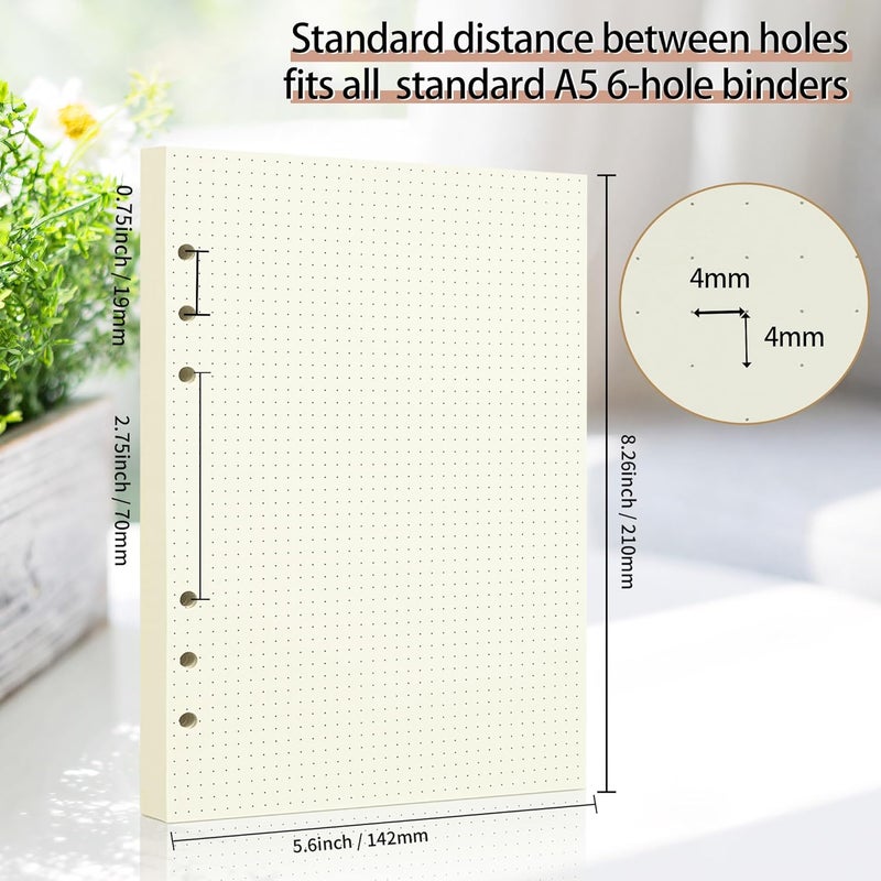 Mafegu A5 Dot Grid Paper, 100GSM A5 Dotted Refill Paper for 6 Ring Refillable Binder/Planner/Diary Journals/Painting -Dotted Pages,80 Sheets/160 Pages (Beige-Dot Grid-A5) - Image 4